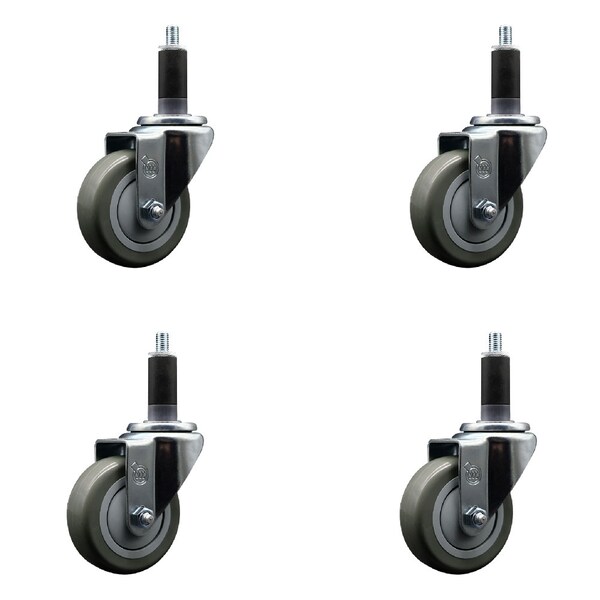 Service Caster 3.5'' SS Gray Poly Wheel Swivel 1-1/8'' Expanding Stem Caster Set, 4PK SCC-SSEX20S3514-PPUB-118-4 - main